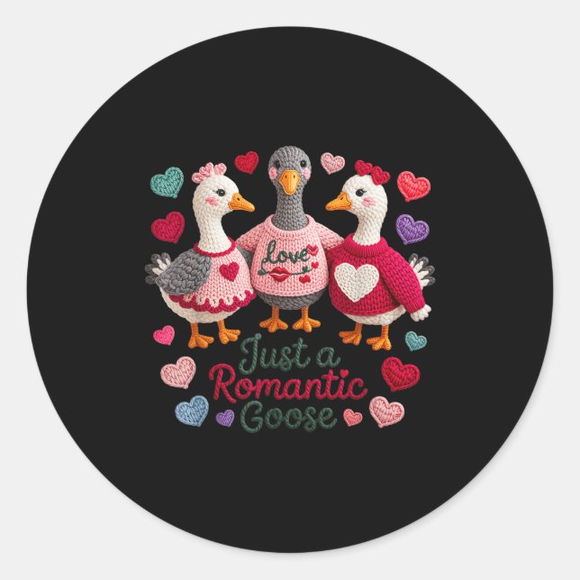 Pegatina Redonda Yarn Funny Valentine Just A Romantic Goose Hearts  (Anverso)