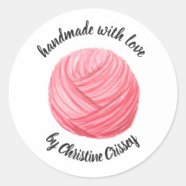 Pegatina Redonda Yarn rosa hecho con amor color de agua personaliza