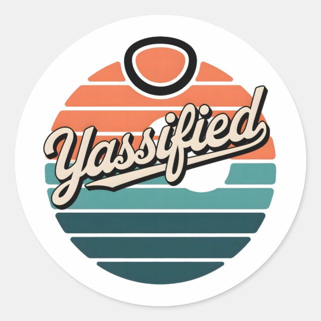 Pegatina Redonda Yassified Retro Sunset (Anverso)