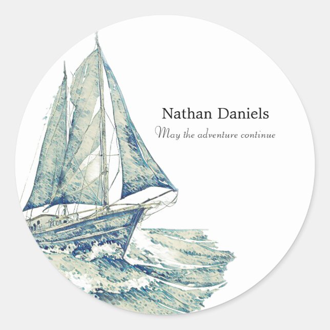 Pegatina Redonda Yate Azul en memoria (Anverso)