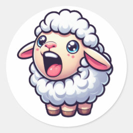 Pegatina Redonda Yawning Cute Sheep