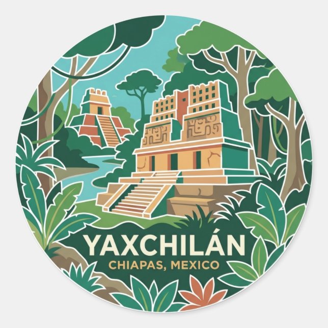 Pegatina Redonda Yaxchilán México (Anverso)