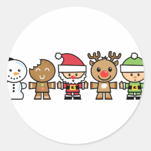 Pegatina Redonda Yay For Color Five Xmas Characters