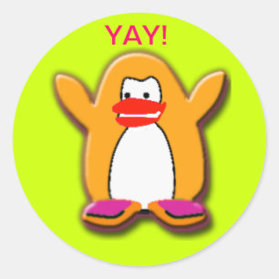 Pegatina Redonda ¡Yay! Pingüino feliz