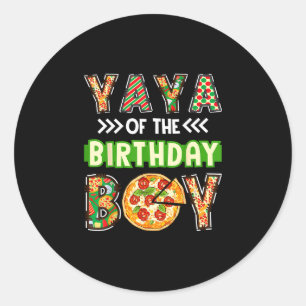 Pegatina Redonda Yaya del cumpleaños del chico amante de la pizza f