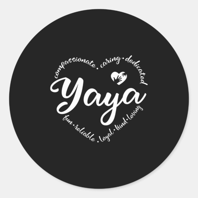 Pegatina Redonda Yaya, lindo regalo de Yaya, corazón con yaya (Anverso)