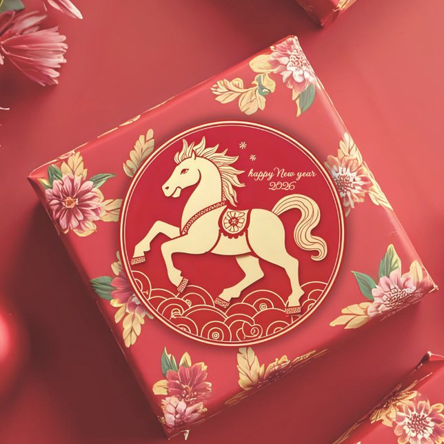 Pegatina Redonda Year of the Horse 2026 Chinese New Year  (Subido por el creador)