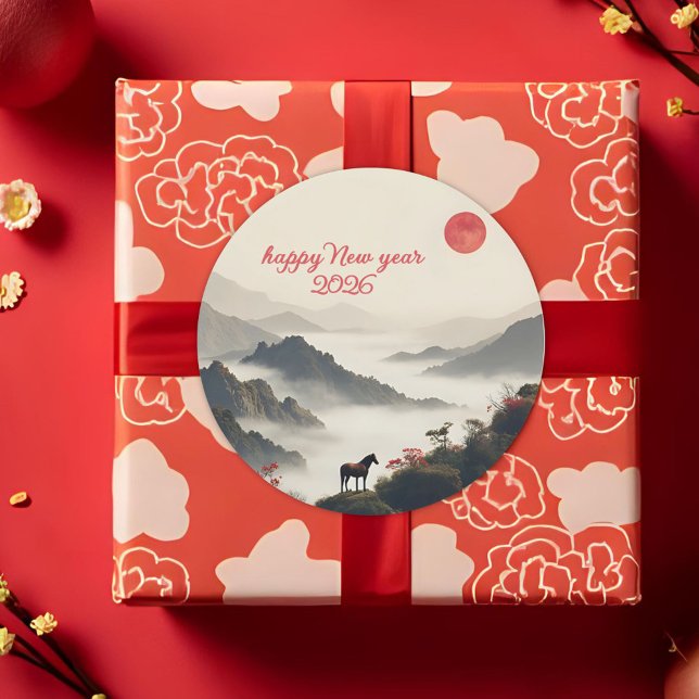 Pegatina Redonda Year of the Horse 2026 Chinese New Year Mountain  (Subido por el creador)