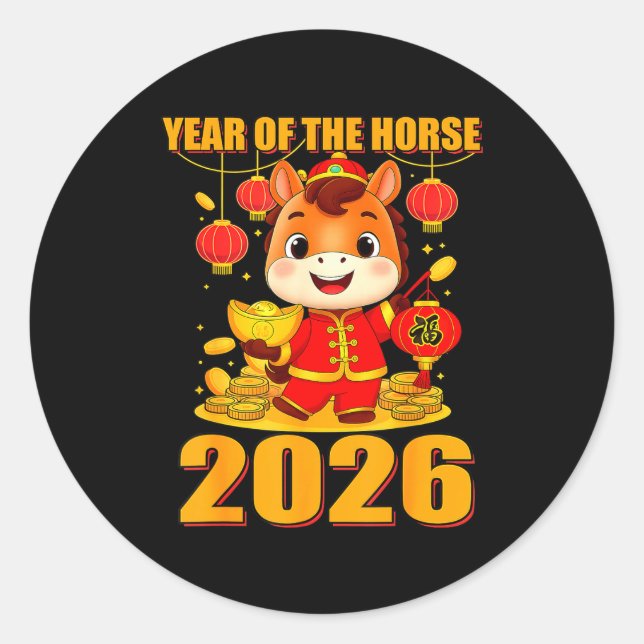 Pegatina Redonda Year Of The Horse 2026 Lunar New Year Chinese  (Anverso)
