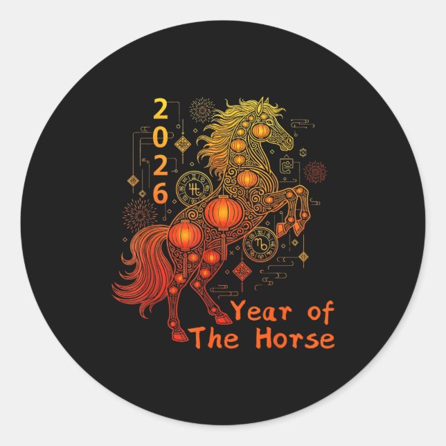 Pegatina Redonda Year Of The Horse Happy Chinese Lunar New Year 202 (Anverso)