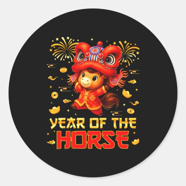 Pegatina Redonda Year Of The Horse Lion Dance Lunar Chinese New Yea (Anverso)
