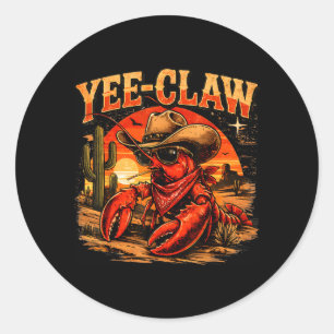 Pegatina Redonda Yee Claw Funny Crawfish Festival de Mariscos Cajún