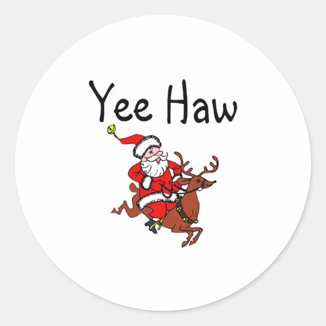 Pegatina Redonda Yee Haw Santa (Anverso)