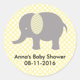 Pegatina Redonda Yellow and gray Elephant Baby SHower