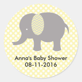Pegatina Redonda Yellow and gray Elephant Baby SHower