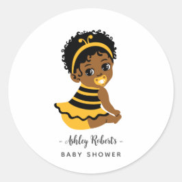 Pegatina Redonda Yellow Black Bee Baby Shower