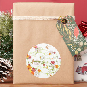 Pegatina Redonda Yellow Hibiscus & Swallow Elegant Floral Garden