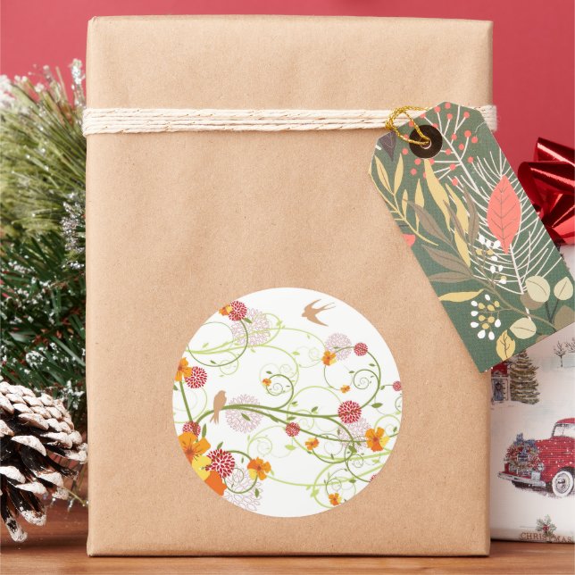 Pegatina Redonda Yellow Hibiscus & Swallow Elegant Floral Garden (Vacaciones)