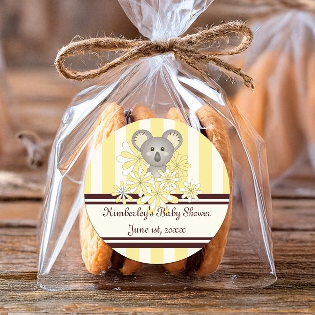 Pegatina Redonda Yellow Koala Sexo Neutral Baby Shower / Cumpleaños (Subido por el creador)