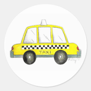 Pegatina Redonda Yellow New York City NYC Taxi Checkered Cab Cabbie