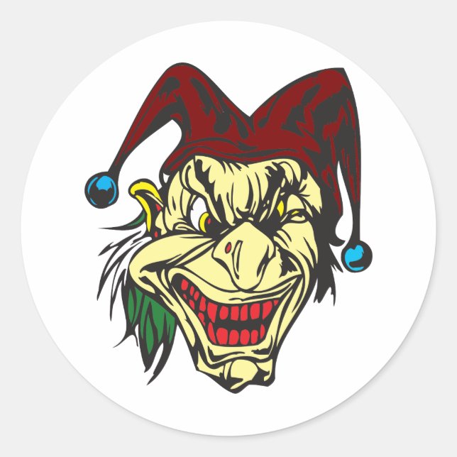 Pegatina Redonda Yellow Scary Jester (Anverso)