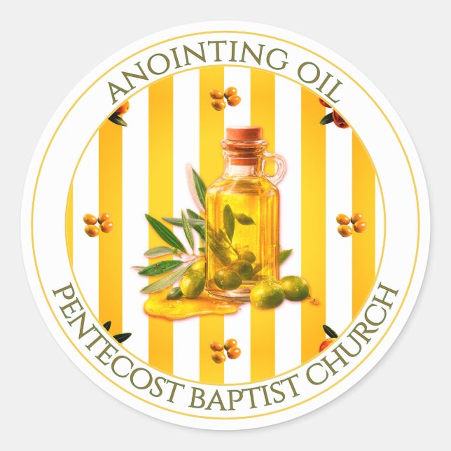 Pegatina Redonda Yellow Stripe Anointing Oil Church Favor Gift (Anverso)