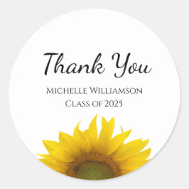 Pegatina Redonda Yellow Sunflower Class of 2025 Graduate Gracias