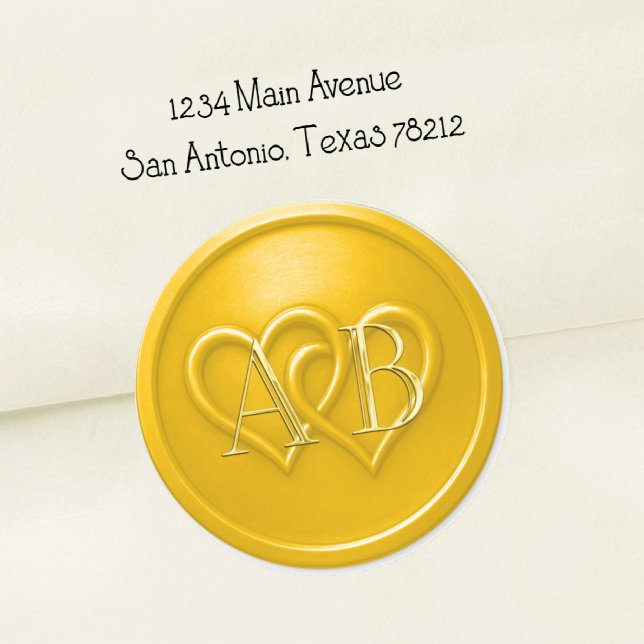 Pegatina Redonda Yellow Two Hearts Intertwined Monogram Wedding (Subido por el creador)