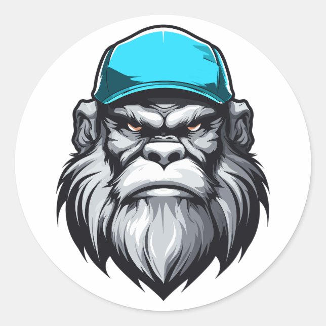 Pegatina Redonda Yeti Sasquatch Personaje del abuelo Gris Grande (Anverso)