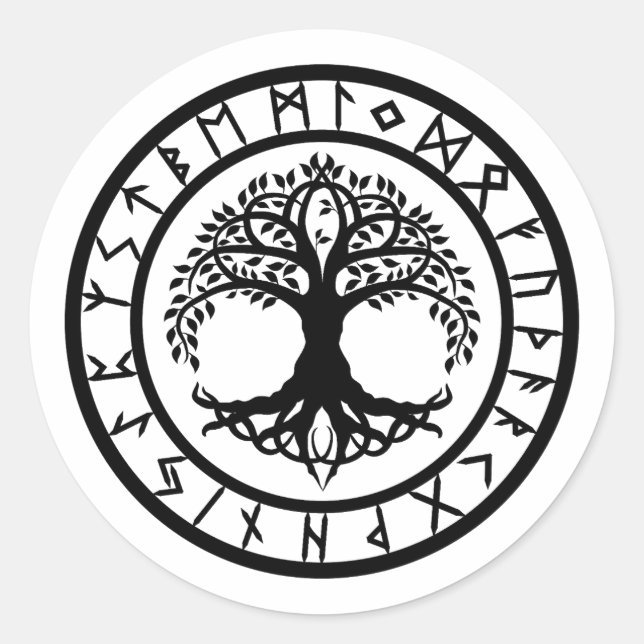 Pegatina Redonda Yggdrasil - Rune Circle (Anverso)