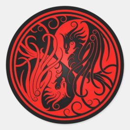 Pegatina Redonda Yin rojo y negro Yang Phoenix