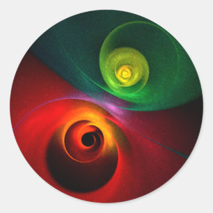 Pegatina Redonda Yin Verde Rojo Yang Patrón de arte abstracto moder