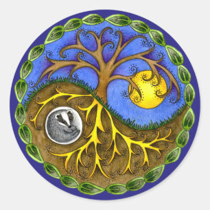 Pegatina Redonda Yin y Yang Tree y Badger