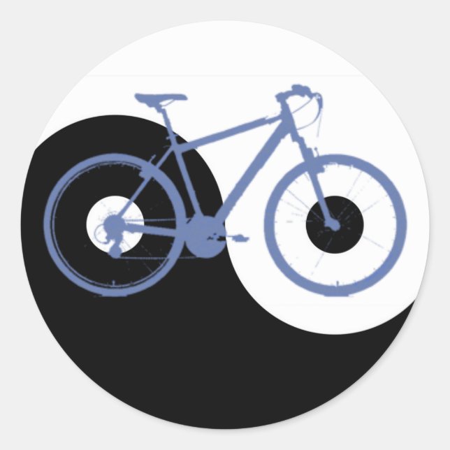 Pegatina Redonda Yin Yang blue Bicycle (Anverso)