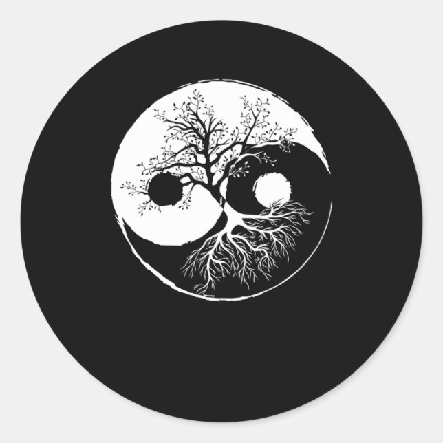 Pegatina Redonda Yin Yang Bonsai regalo de Meditación de Armonía en (Anverso)