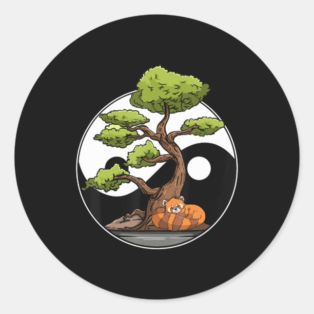 Pegatina Redonda Yin Yang Bonsai Tao Taoism Espiritual Zen Meditar (Anverso)