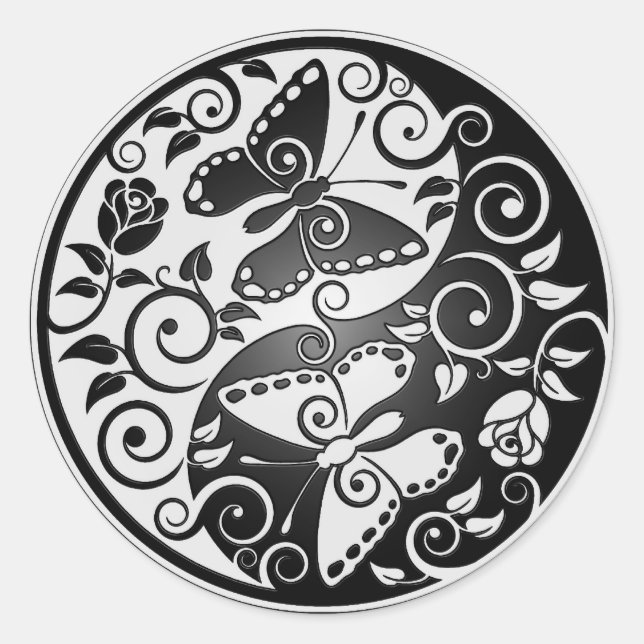 Pegatina Redonda Yin Yang Butterflies (Anverso)