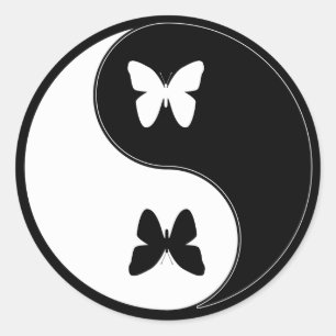 Pegatina Redonda Yin Yang Butterfly