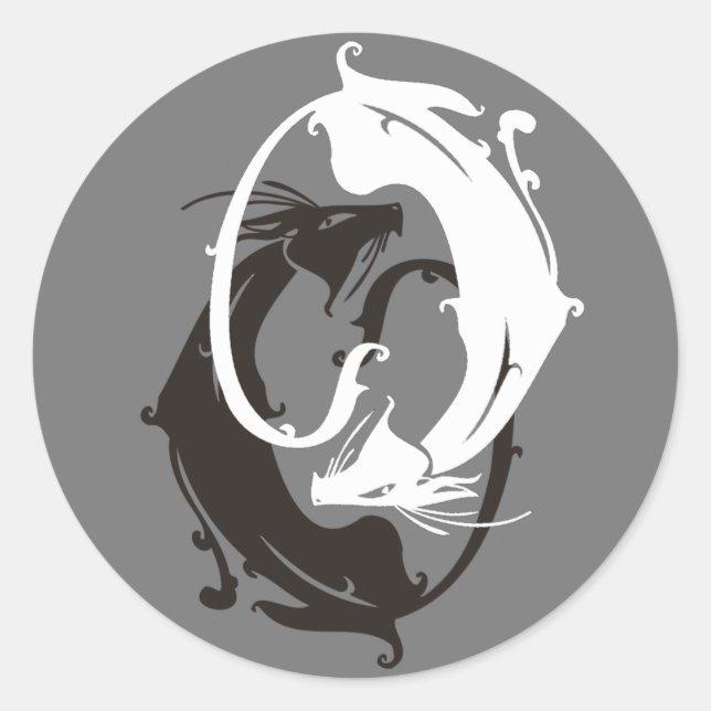 Pegatina Redonda Yin Yang Cats (Anverso)