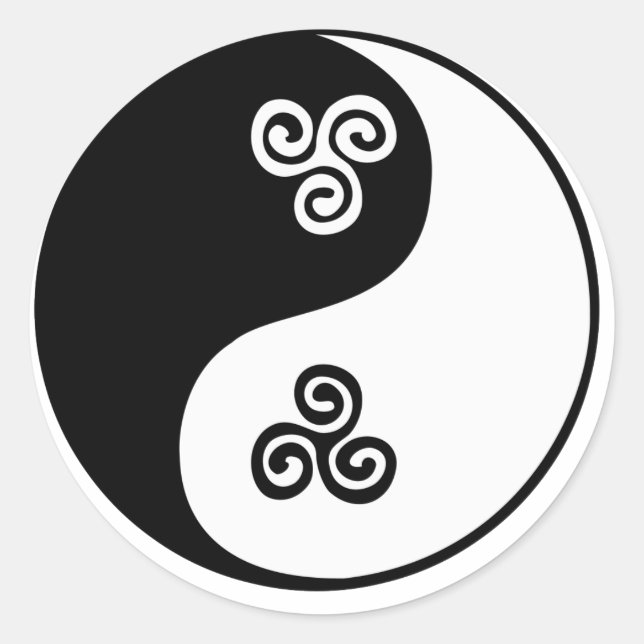 Pegatina Redonda Yin Yang Celtic Tri Spiral (Anverso)