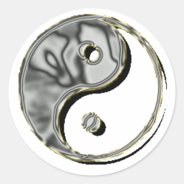 Pegatina Redonda Yin Yang Chrome (Anverso)