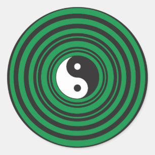 Pegatina Redonda Yin Yang Círculos Concéntricos Verdes Ripples Ring