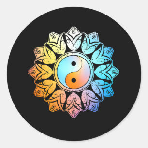 Pegatina Redonda Yin Yang colorido Mandala chino Tao Qigong Tai C