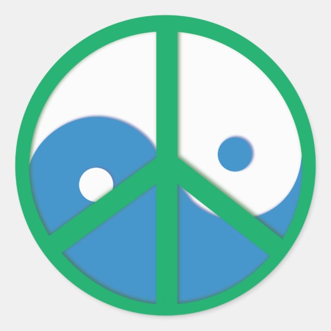 Pegatina Redonda Yin-Yang con la señal de la paz (Anverso)