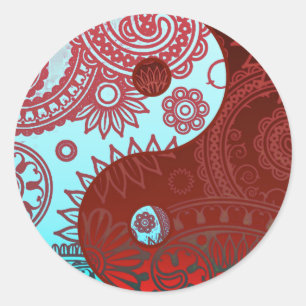 Pegatina Redonda Yin Yang con patrones rojo y azul