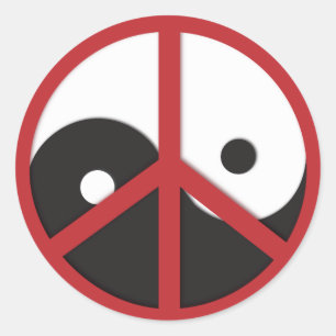 Pegatina Redonda Yin-Yang con señal de paz - rojo