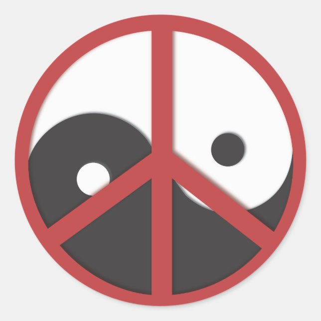 Pegatina Redonda Yin-Yang con señal de paz - rojo (Anverso)