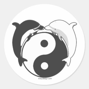 Pegatina Redonda Yin Yang Delphins Black/White