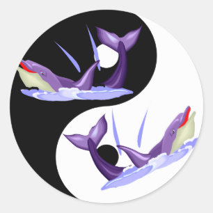 Pegatina Redonda Yin Yang Dolphins