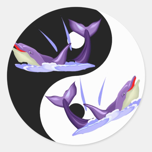 Pegatina Redonda Yin Yang Dolphins (Anverso)